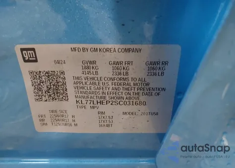 2025 Chevrolet Trax Fwd Lt из США, поврежденный, VIN KL77LHEP2SC031680